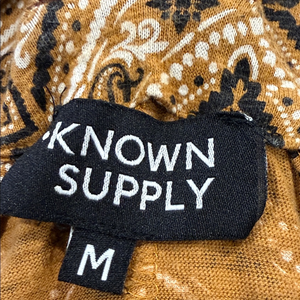 Known Supply Brown Cream Organic Cotton Geometric Print Boho Aztec Jumpsuit Sz M - Picture 9 of 16